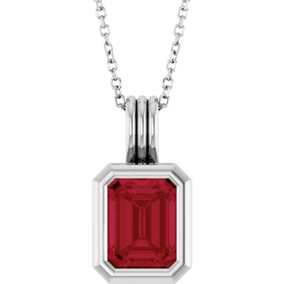 Emerald Center Open Sides Bezel Set Pendant and Necklace