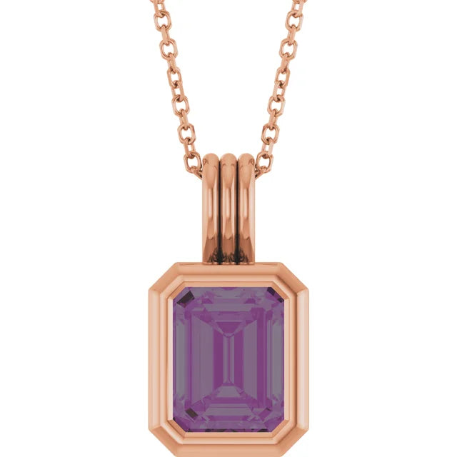 Emerald Center Open Sides Bezel Set Pendant and Necklace