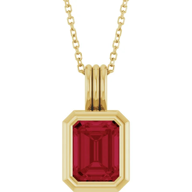 Emerald Center Open Sides Bezel Set Pendant and Necklace