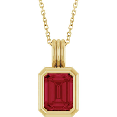 Emerald Center Open Sides Bezel Set Pendant and Necklace