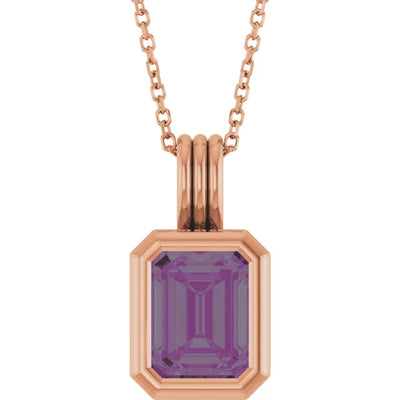 Emerald Center Open Sides Bezel Set Pendant and Necklace