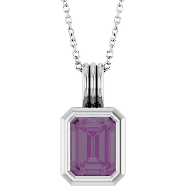 Emerald Center Open Sides Bezel Set Pendant and Necklace