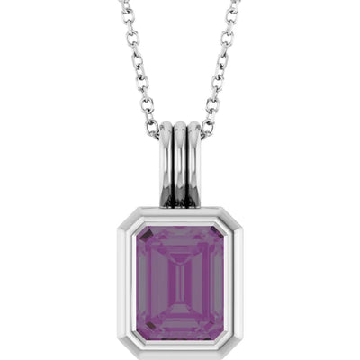 Emerald Center Open Sides Bezel Set Pendant and Necklace