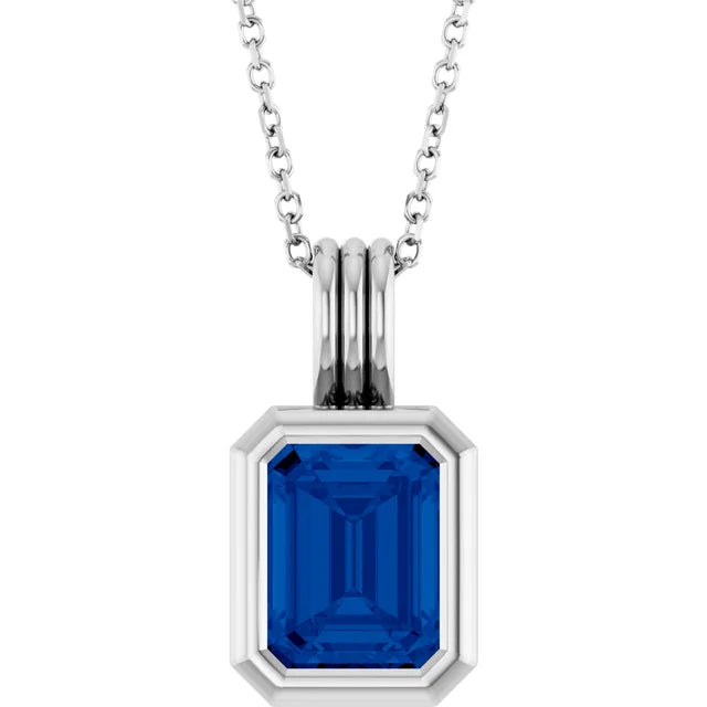 Emerald Center Open Sides Bezel Set Pendant and Necklace
