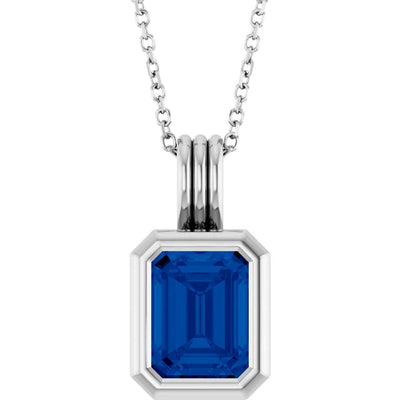 Emerald Center Open Sides Bezel Set Pendant and Necklace