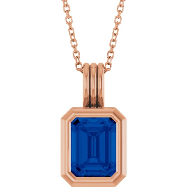 Emerald Center Open Sides Bezel Set Pendant and Necklace