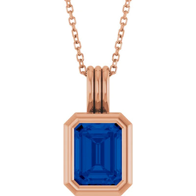 Emerald Center Open Sides Bezel Set Pendant and Necklace