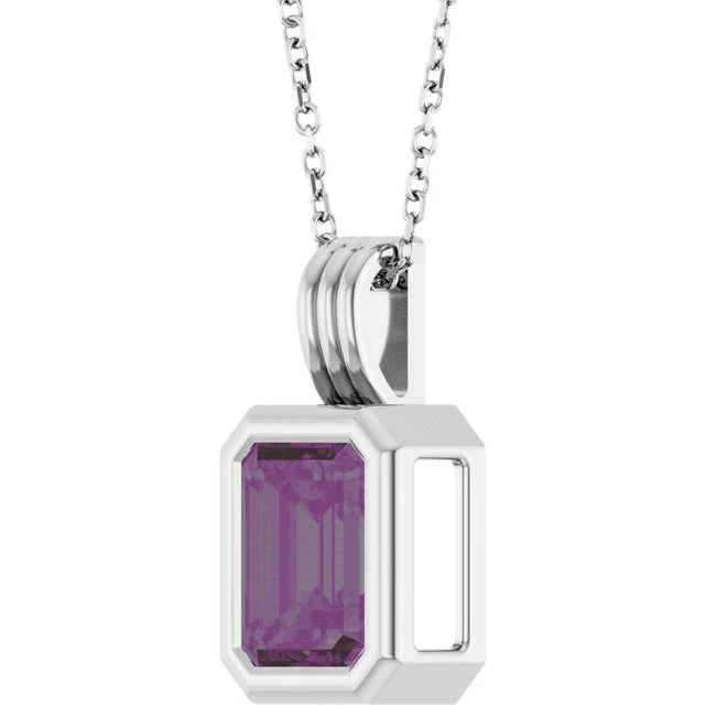 Emerald Center Open Sides Bezel Set Pendant and Necklace
