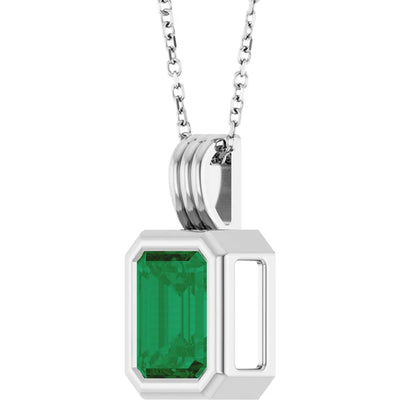 Emerald Center Open Sides Bezel Set Pendant and Necklace