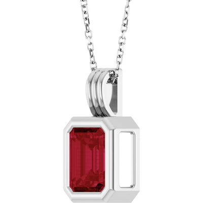 Emerald Center Open Sides Bezel Set Pendant and Necklace