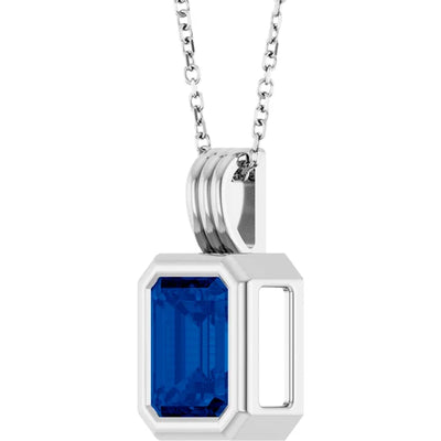 Emerald Center Open Sides Bezel Set Pendant and Necklace