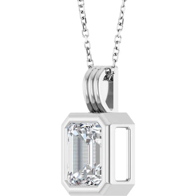 Emerald Center Open Sides Bezel Set Pendant and Necklace