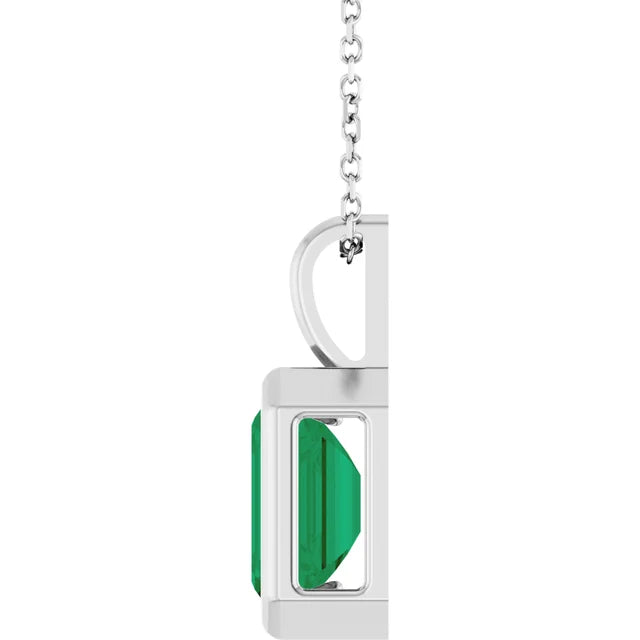 Emerald Center Open Sides Bezel Set Pendant and Necklace