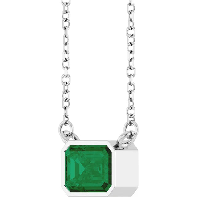 Emerald Center East West Bezel Set Pendant and Necklace