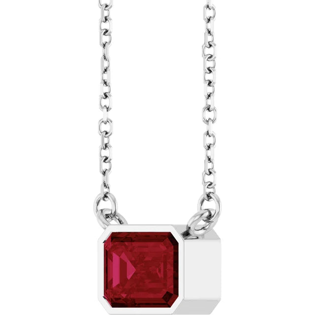 Emerald Center East West Bezel Set Pendant and Necklace