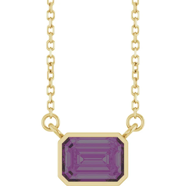 Emerald Center East West Bezel Set Pendant and Necklace