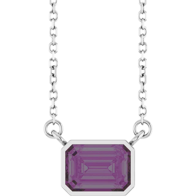 Emerald Center East West Bezel Set Pendant and Necklace