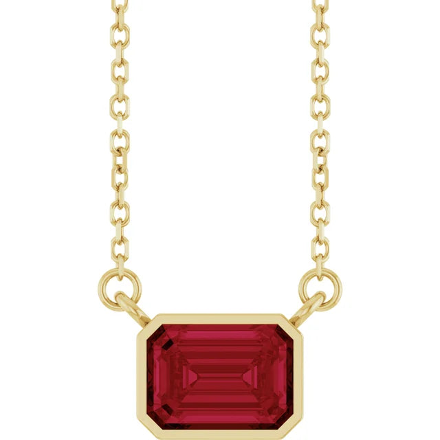 Emerald Center East West Bezel Set Pendant and Necklace