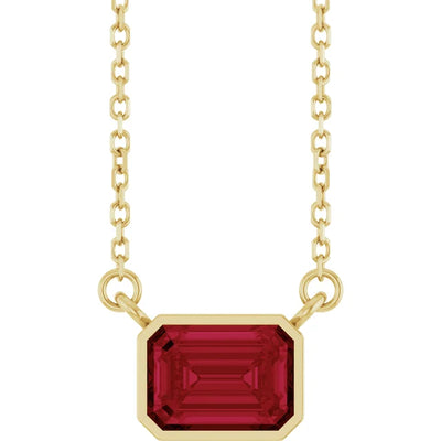 Emerald Center East West Bezel Set Pendant and Necklace
