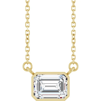 Emerald Center East West Bezel Set Pendant and Necklace