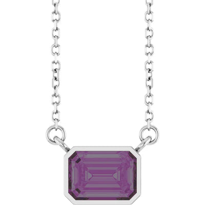 Emerald Center East West Bezel Set Pendant and Necklace