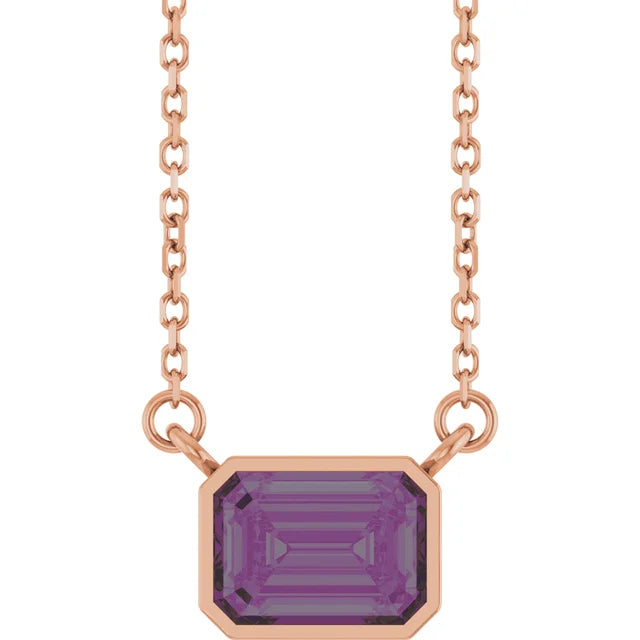 Emerald Center East West Bezel Set Pendant and Necklace