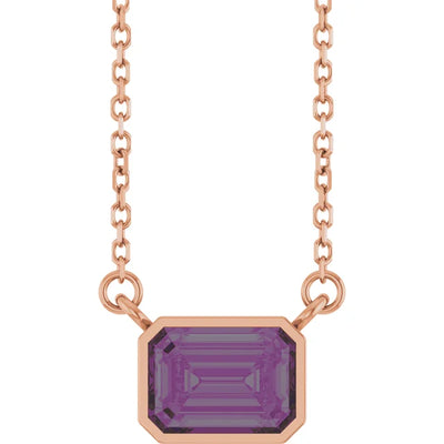 Emerald Center East West Bezel Set Pendant and Necklace