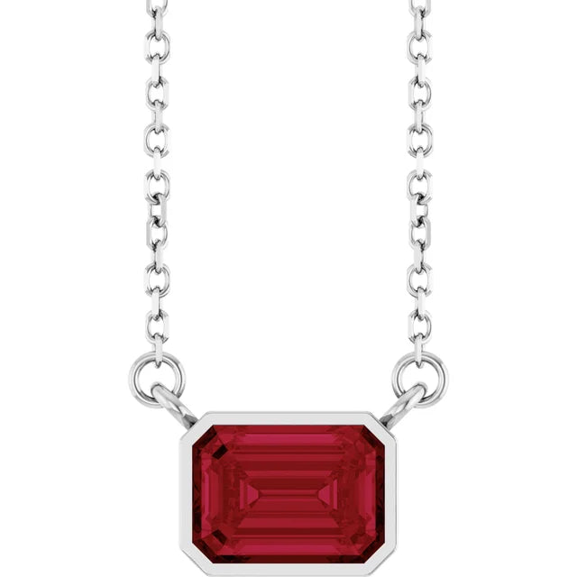 Emerald Center East West Bezel Set Pendant and Necklace