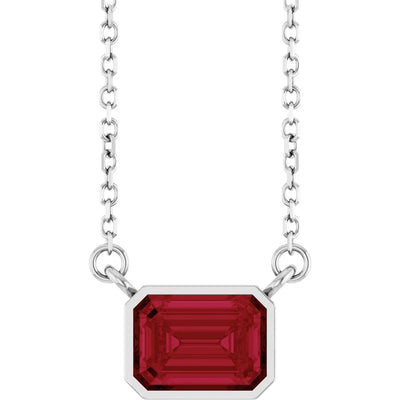 Emerald Center East West Bezel Set Pendant and Necklace