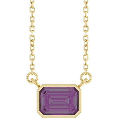 Emerald Center East West Bezel Set Pendant and Necklace