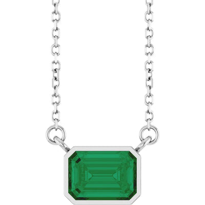 Emerald Center East West Bezel Set Pendant and Necklace