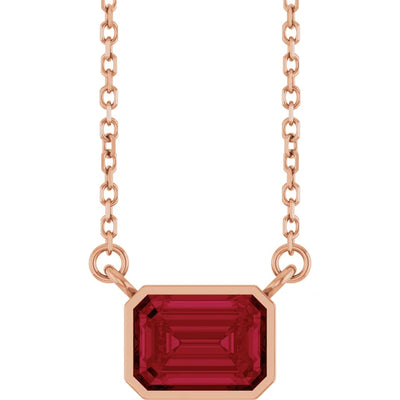 Emerald Center East West Bezel Set Pendant and Necklace