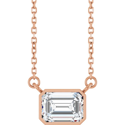 Emerald Center East West Bezel Set Pendant and Necklace