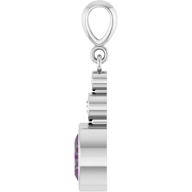 Oval and Round 3 Stone Dropped Pendant and Necklace