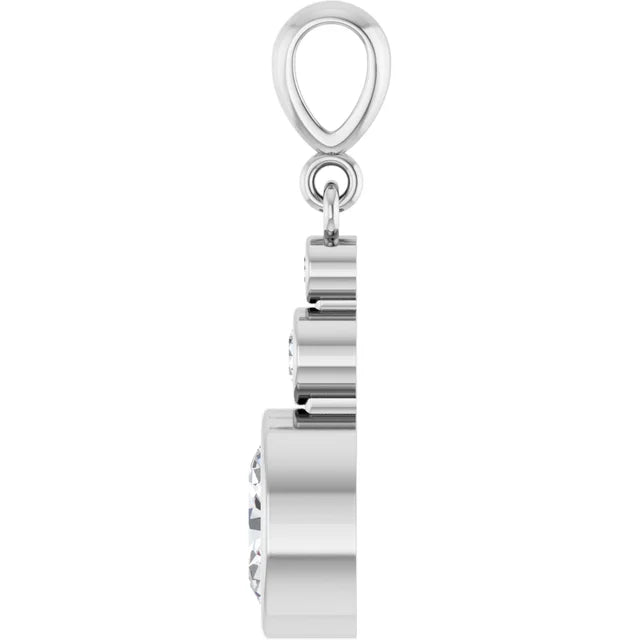 Oval and Round 3 Stone Dropped Pendant and Necklace
