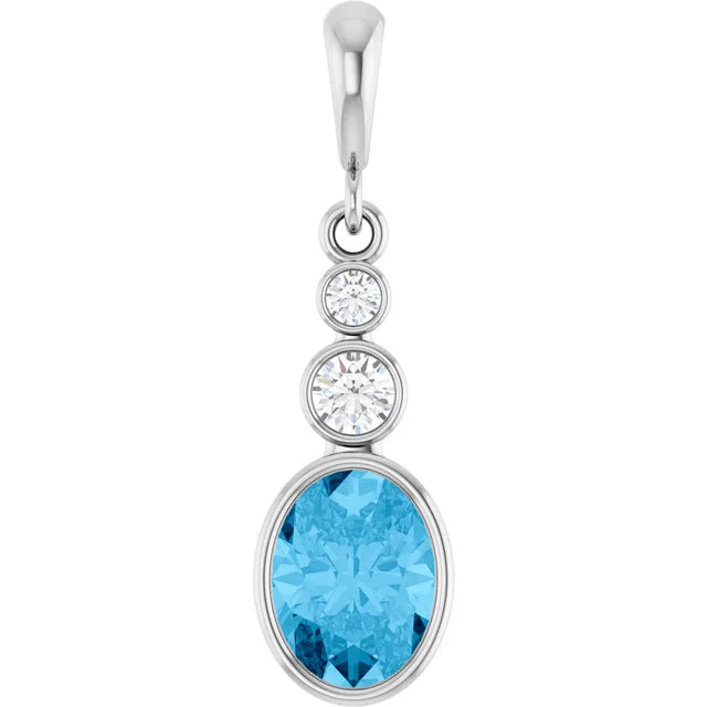 Oval and Round 3 Stone Dropped Pendant and Necklace