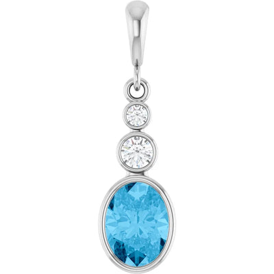 Oval and Round 3 Stone Dropped Pendant and Necklace