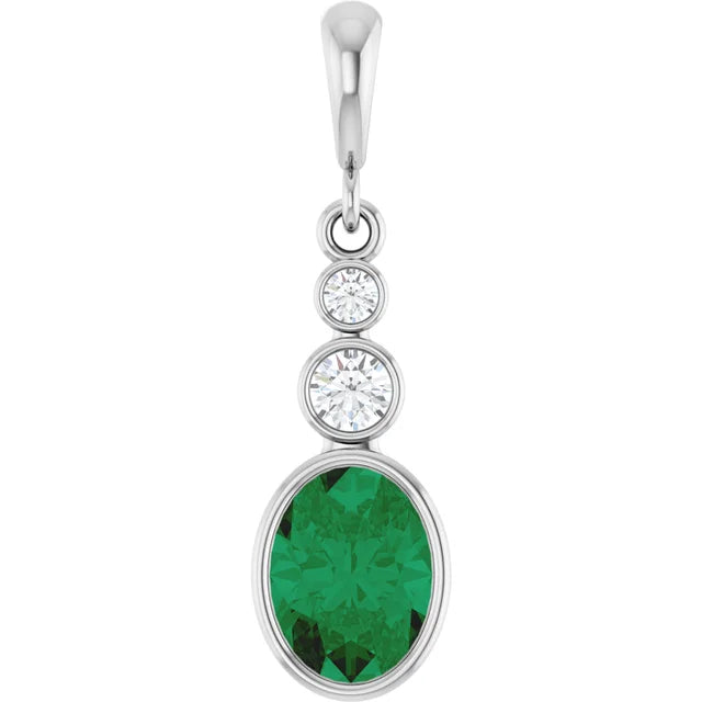Oval and Round 3 Stone Dropped Pendant and Necklace