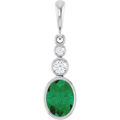 Oval and Round 3 Stone Dropped Pendant and Necklace