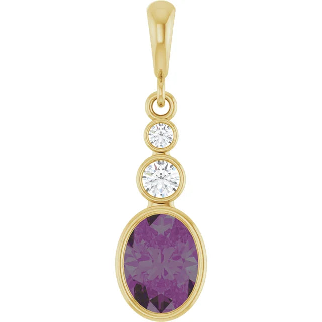 Oval and Round 3 Stone Dropped Pendant and Necklace