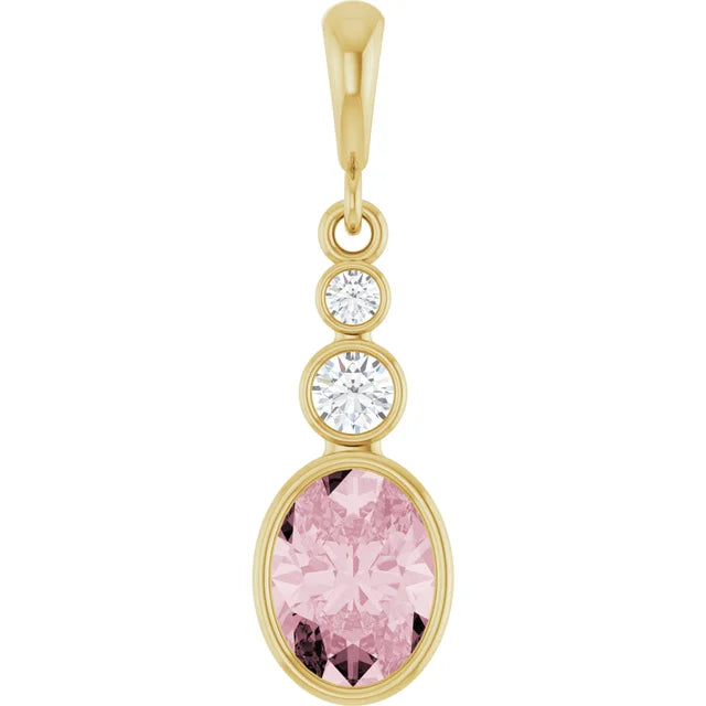Oval and Round 3 Stone Dropped Pendant and Necklace