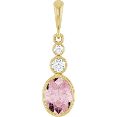 Oval and Round 3 Stone Dropped Pendant and Necklace