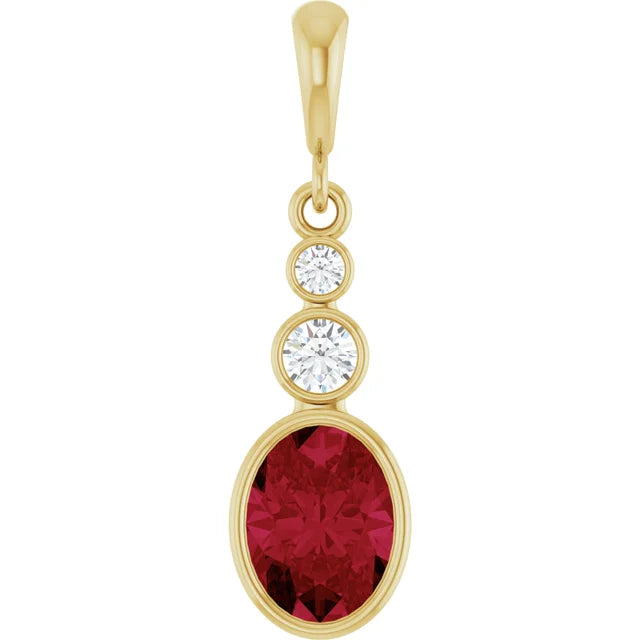 Oval and Round 3 Stone Dropped Pendant and Necklace