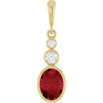 Oval and Round 3 Stone Dropped Pendant and Necklace