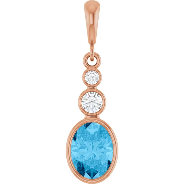 Oval and Round 3 Stone Dropped Pendant and Necklace