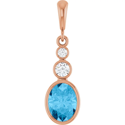 Oval and Round 3 Stone Dropped Pendant and Necklace