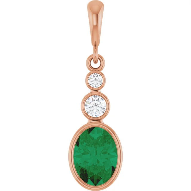 Oval and Round 3 Stone Dropped Pendant and Necklace
