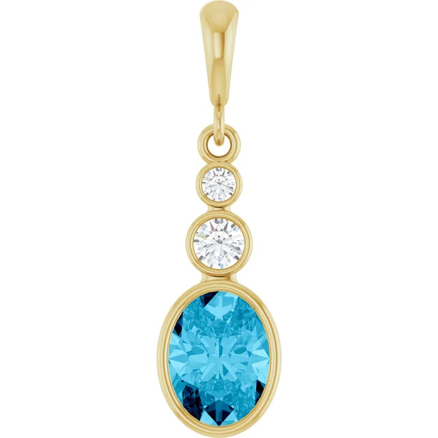 Oval and Round 3 Stone Dropped Sapphire Pendant and Necklace