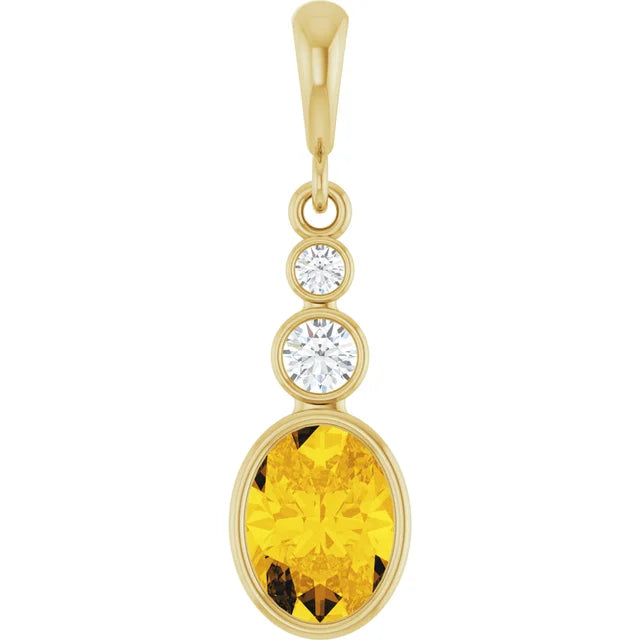 Oval and Round 3 Stone Dropped Sapphire Pendant and Necklace