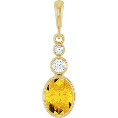 Oval and Round 3 Stone Dropped Sapphire Pendant and Necklace